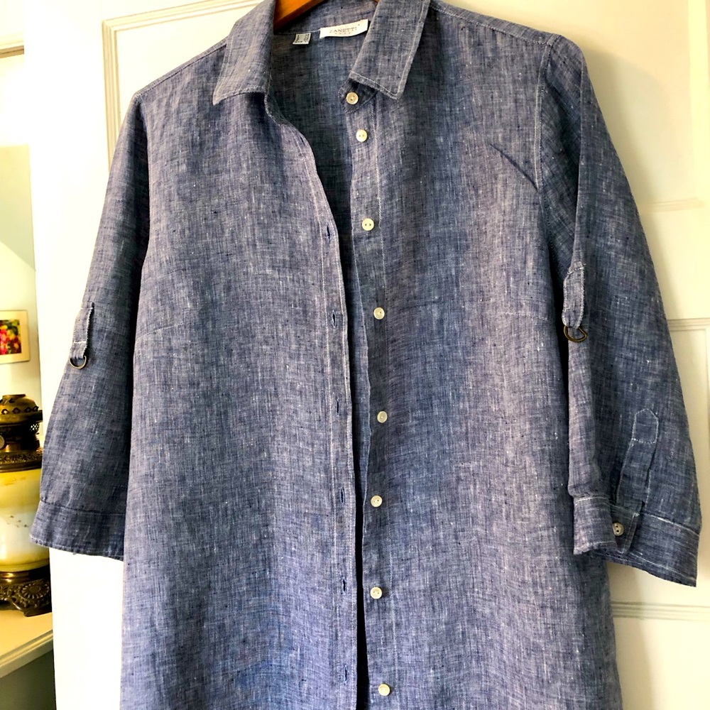 Women's Linen Tunic, Made In Italy, button-down, optional roll-up sleeves